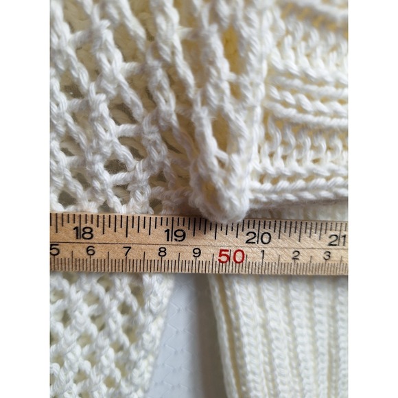 SOFT SURROUNDINGS Crochet Open Knit Sweater Sz M White Black Pockets Lagenlook - Picture 6 of 7